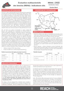 Factsheet MSNA pour la région du Centre Nord