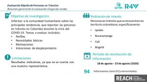 Presentación de los resultados clave de la evaluación rápida de personas en tránsito en Bogotá, Colombia – ronda 2 (agosto 2020)