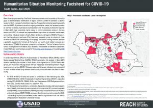 Humanitarian Situation Monitoring, Intersectoral COVID-19 Analysis, South Sudan - April 2020