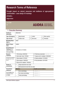 AFG AGORA 2401a TOR Drought Impact on natural resources and resilience of Agro-pastoral Communities - Case Study of 5 Manteqa