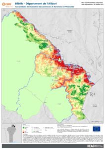 Carte des niveaux de susceptibilité à l'inondation de Karimama et Malanville