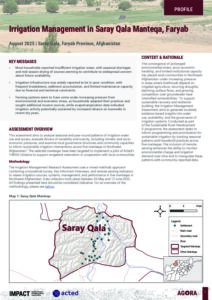 AGORA Afghanistan Irrigation Management Saray Qala, Profile (26-05-2025 – 13-06-2025)
