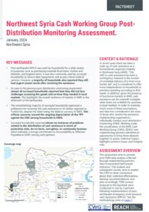 REACH Syria, Northwest Syria Cash Working Group Post-Distribution Monitoring Assessment Factsheet (January 2024)