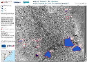 SOM_Map_Number of People per Latrine in Galkacyo IDP Settlements_April 2014_A3