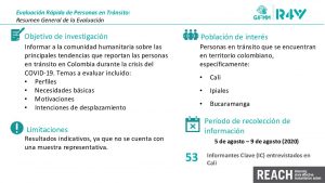 Presentación de los resultados clave de la evaluación rápida de personas en tránsito en Cali, Colombia – ronda 1 (agosto 2020)