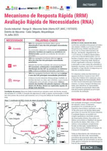 REACH Moçambique RRM Avaliação Rápida de Necessidades Factsheet- Escola Industrial, Distrito de Macomia (16/07/25)