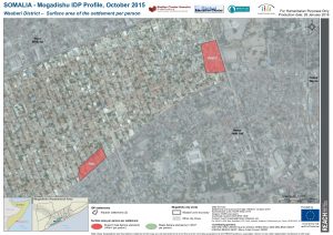 REACH SOM Map Mogadishu IDP Profile Waaberi Settlement Surfacearea per Person 05NOV2015 A3