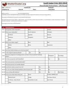 Household Assessment Questionnaire - UN House, Juba - January 2014