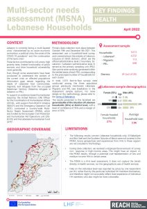 REACH: MSNA 2022, Health Factsheet, April 2022