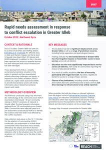 REACH Syria Rapid Needs Assessment in response to conflict escalation in Greater Idleb, Northwest Syria, October 2023