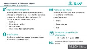 Presentación de los resultados clave de la evaluación rápida de personas en tránsito en Ipiales, Colombia – ronda 1 (agosto 2020)