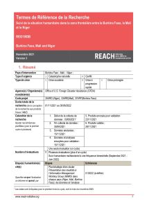 REACH TDR Suivi de la situation humanitaire dans la zone des 3 Frontières (Burkina Faso, Mali, Niger) Novembre 2021