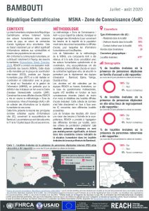 Evaluation multisectorielle des besoins (MSNA) 2020 en République Centrafricaine, fiche d'information zone de connaissance (AoK) pour la sous-préfecture de Bambouti – Juillet-août 2020