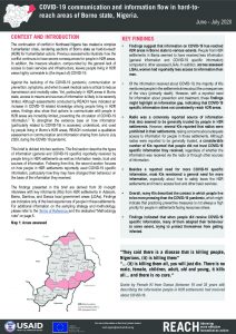 COVID-19 communication and information flow in hard-to-reach areas of Borno state, Nigeria, June-July 2020.