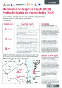 REACH Moçambique RRM Avaliação Rápida de Necessidades Factsheet- Escola Industrial, Distrito de Macomia (27/06/25)