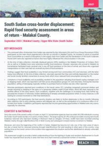 South Sudan cross-border displacement: Rapid food security assessment in areas of return - Malakal County