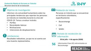 Presentación de los resultados clave de la evaluación rápida de personas en tránsito en Bucaramanga, Colombia - ronda 1 (agosto 2020)