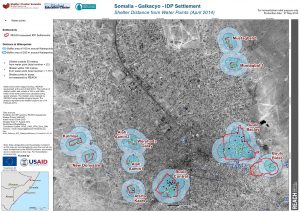 SOM_Map_Distance to Water Points in Galkacyo IDP Settlements_27 May 2014_A3