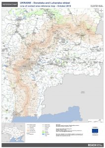 Ukraine. Donetska and Luhanska oblast. Line of contact area reference map