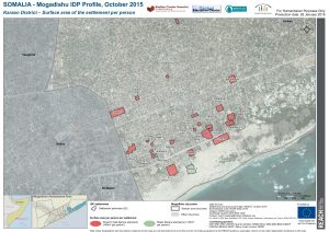 REACH SOM Map Mogadishu IDP Profile Karaan Settlement Surfacearea per Person 05NOV2015 A3