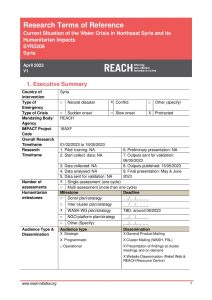 REACH Syria Situation of the Water Crisis in Northeast Syria and its Humanitarian Impacts, Terms of Reference, April 2023