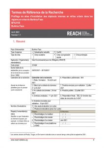 REACH Burkina Faso Termes de Référence Profilage des Sites 6 Régions - Avril 2021