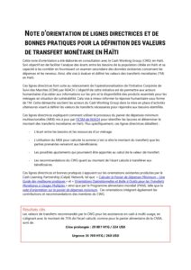 REACH Haiti Note d'orientation sur la valeur de transfert (Avril 2024)