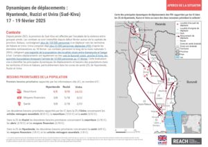 REACH RDC - Dynamiques de déplacements - Zones de santé de Nyantende, Ruzizi et Uvira, Sud-Kivu - 17-19 février 2025