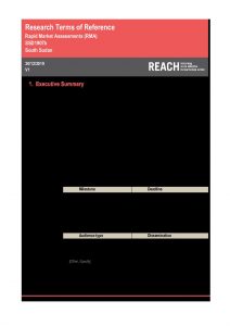 South Sudan – Rapid Market Assessments – December 2019 – Terms of Reference