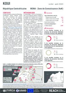 Evaluation multisectorielle des besoins (MSNA) 2020 en République Centrafricaine, fiche d'information zone de connaissance (AoK) pour la sous-préfecture de Koui– Juillet-août 2020