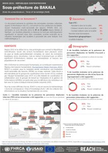 Evaluation multisectorielle des besoins (MSNA) 2021 en République Centrafricaine, fiche d'information zone de connaissance (AoK) pour la sous-préfecture de Bakala – Juillet-août 2021