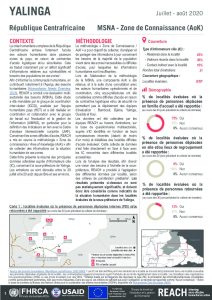 Evaluation multisectorielle des besoins (MSNA) 2020 en République Centrafricaine, fiche d'information zone de connaissance (AoK) pour la sous-préfecture de Yalinga – Juillet-août 2020