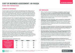 REACH Northeast Syria ERL Cost of Business Assessment Ar-Raqqa, October 2022