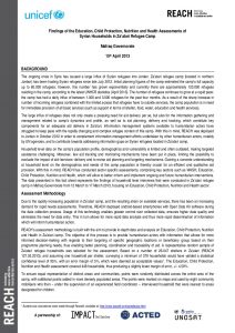 Findings of the Education, Child Protection, Nutrition and Health Assessments of Syrian Households in Za’atari Refugee Camp