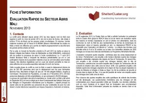 Fiche d'information 1 - Evaluation Rapide du Secteur Abris - Novembre 2013VALUATION RAPIDE DU SECTEUR ABRIS MALI NOVEMBRE 2013