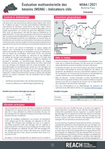 Evaluation multisectorielle des besoins (MSNA) 2021 : Indicateurs clés - Région des Cascades - Burkina Faso