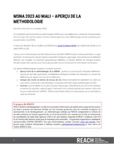 REACH Mali Evaluation Multisectorielle des besoins – MSNA, Note méthodologique (10 juillet – 26 octobre 2023)