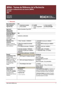 REACH Mali Evaluation Multisectorielle des besoins (MSNA), Termes de références, Juin 2023