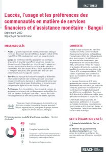 Evaluation de l'accès, de l'usage et des préférences des communautés en matière de services financiers et d'assistance monétaire, septembre 2022 - Bangui